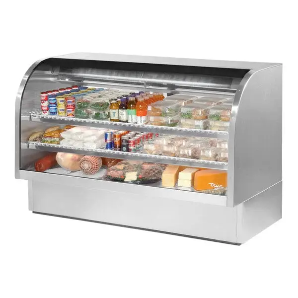True TCGG-72-S-HC-LD 72 14 Stainless Steel Curved Glass Refrigerated Deli Case