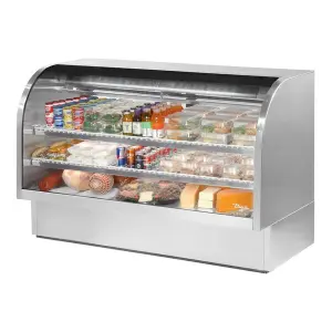 True TCGG-72-S-HC-LD 72 14 Stainless Steel Curved Glass Refrigerated Deli Case